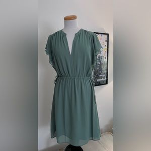 H&M flutter-sleeved dress in sage green